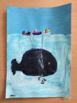 dessin de baleine, orque et cachalot en cours de dessin enfant, atelier encadré par Coraline Van Butsele aux ateliers créatifs de villers-cotterets